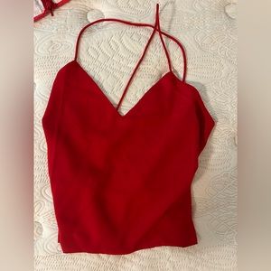 Super down red backless tank size small